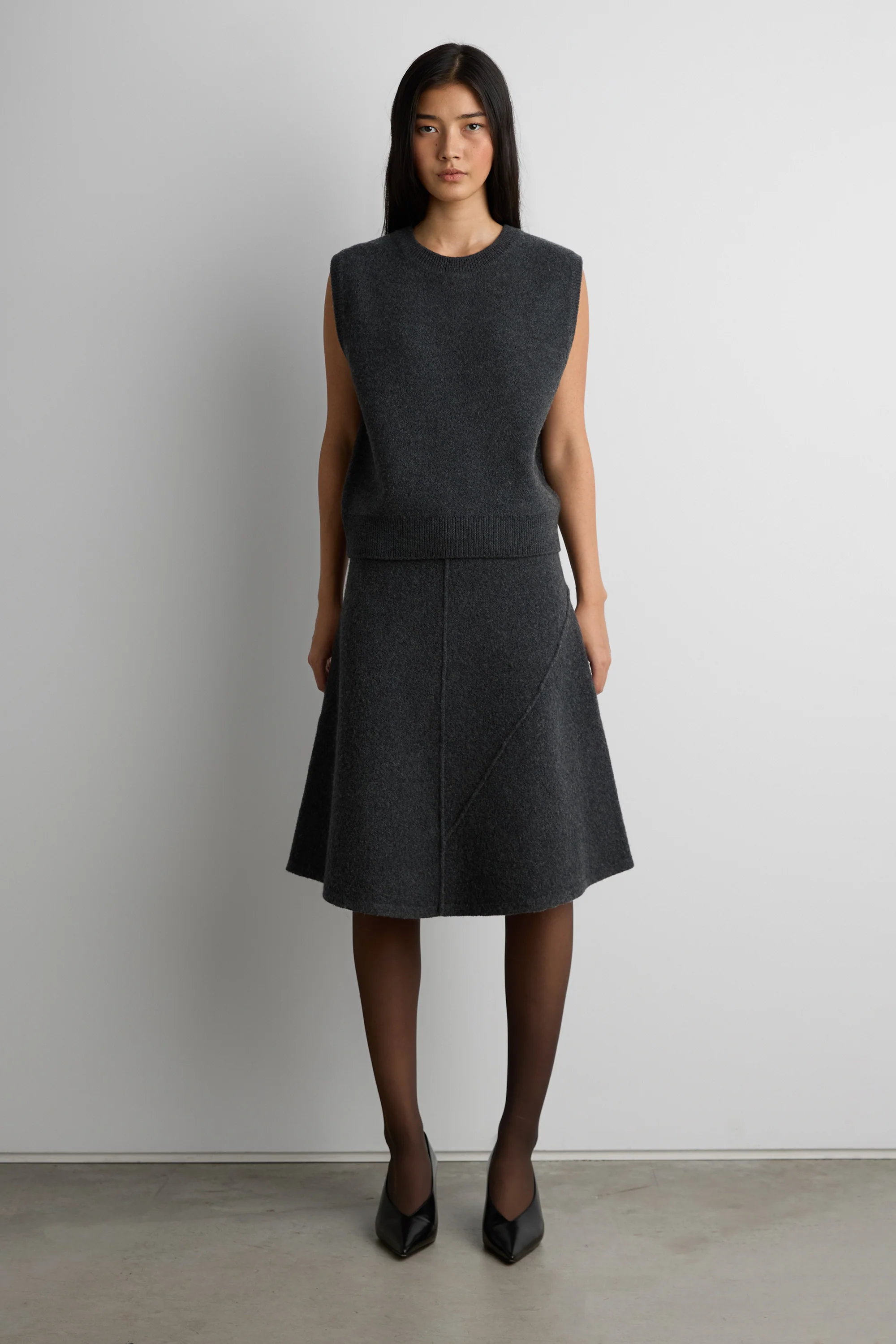 BOILED WOOL MIDI SKIRT