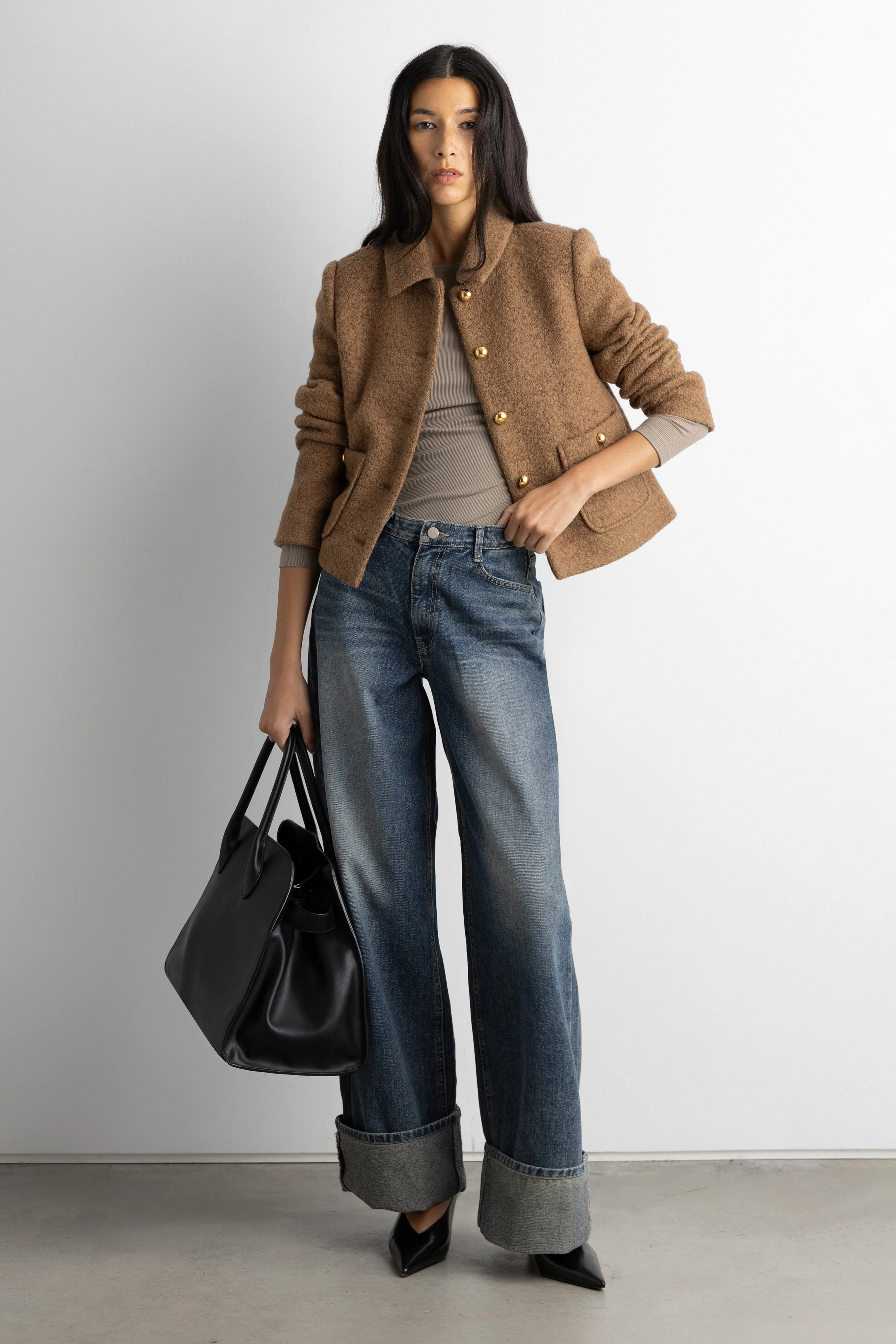 BOUCLE WOOL BLEND COLLARED JACKET
