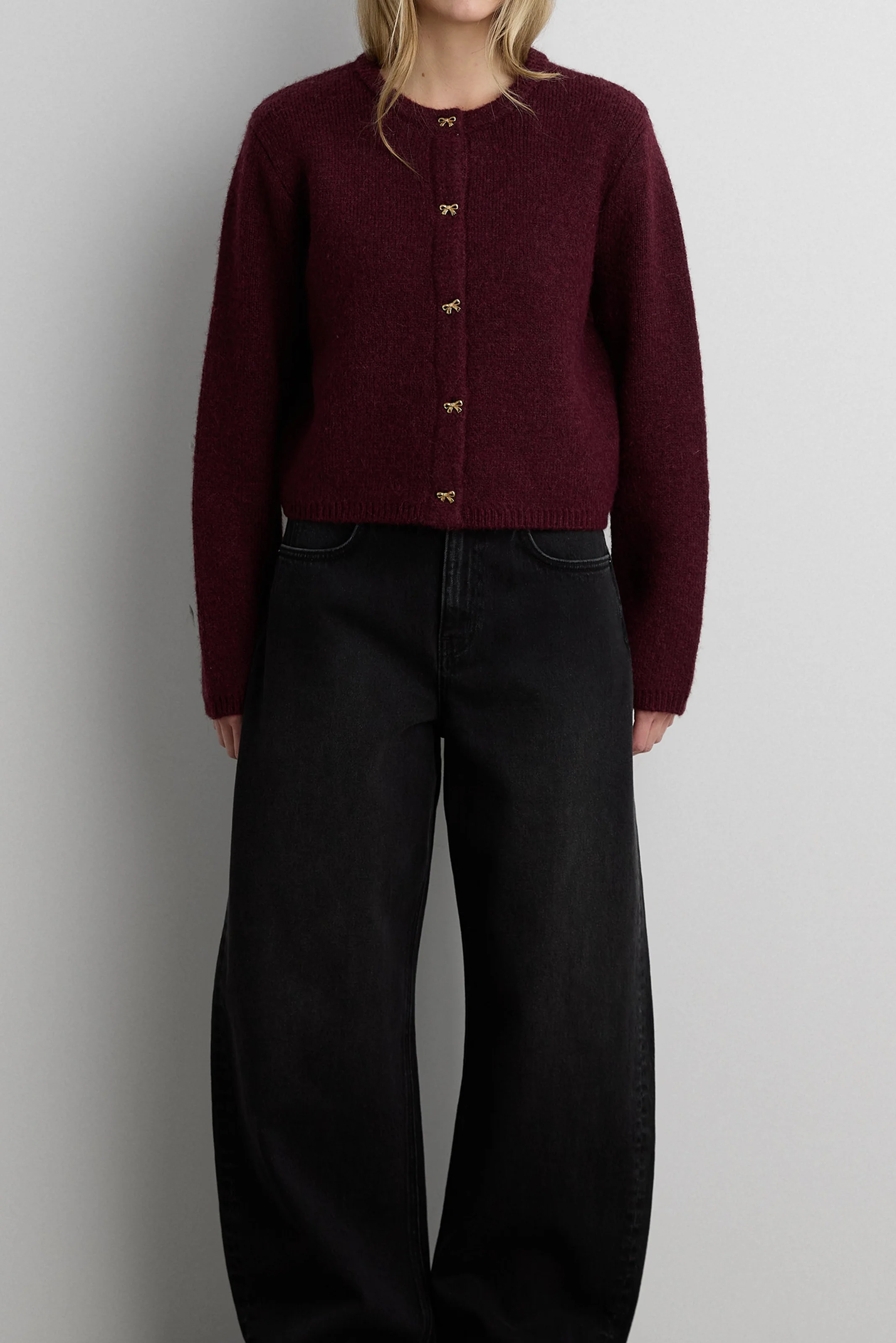 BOW BUTTON FRONT WOOL-BLEND CARDIGAN - Image 2