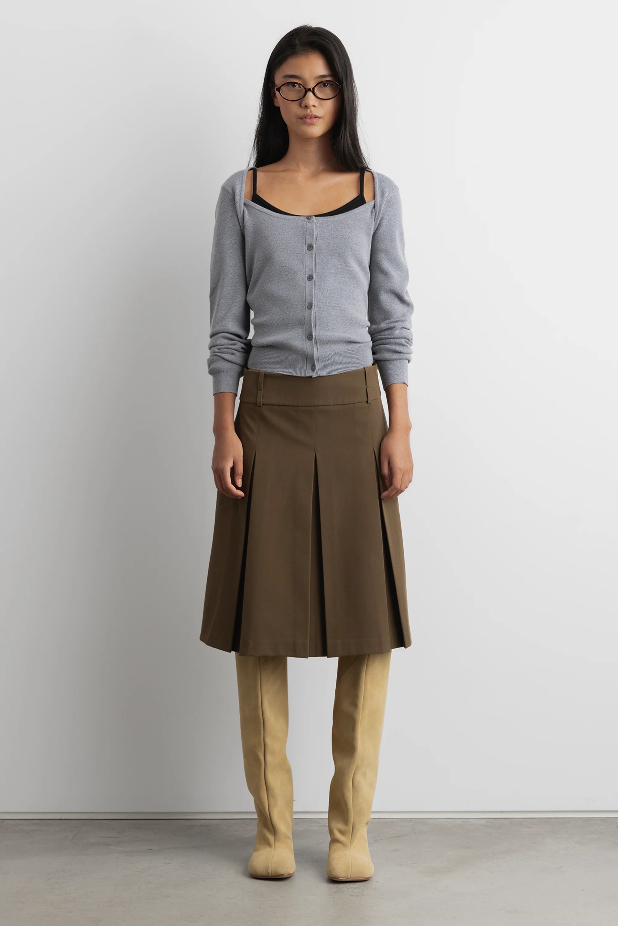 BUTTON FRONT SQUARE NECK SWEATER