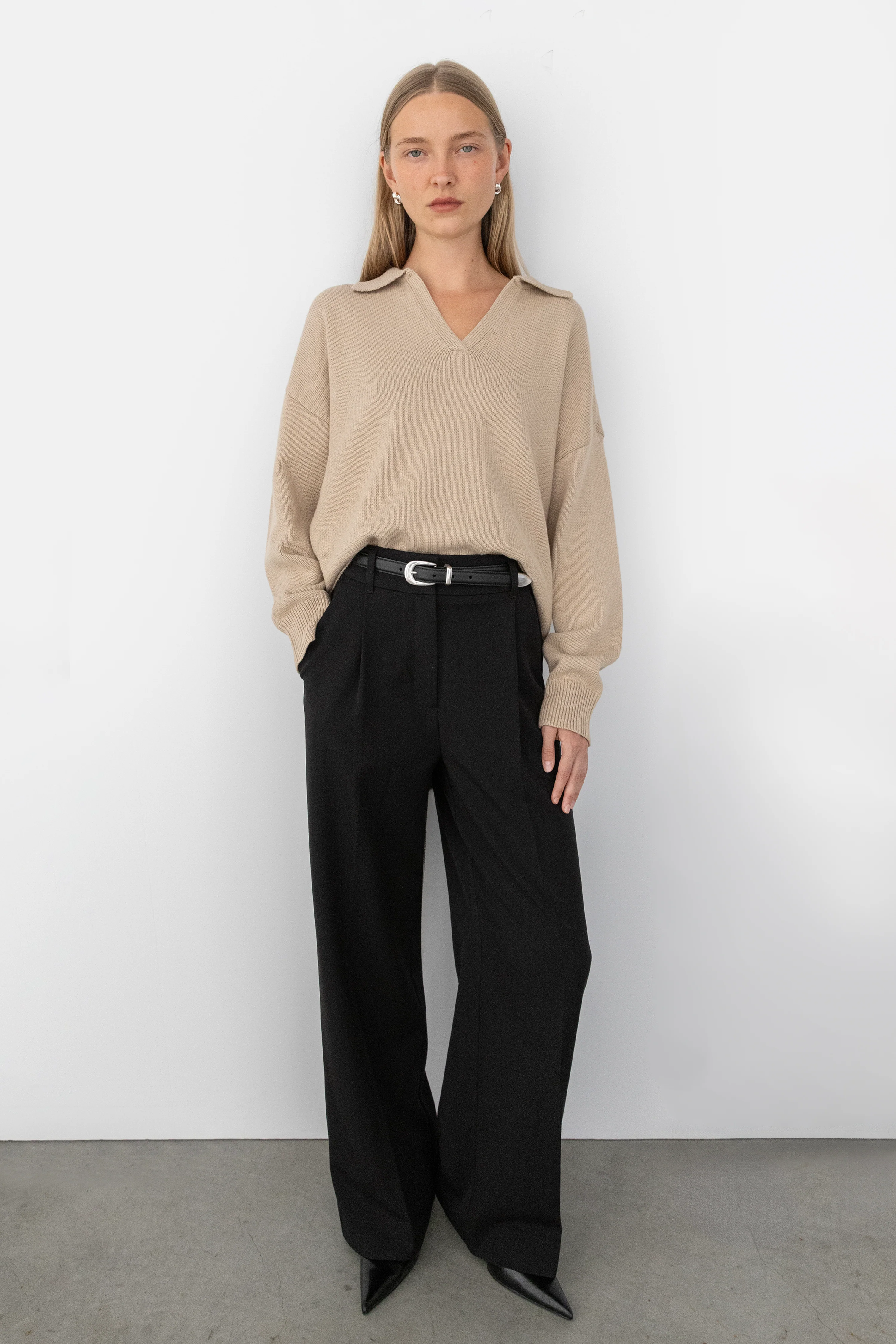 COLLARED CHUNKY KNIT SWEATER - Image 2