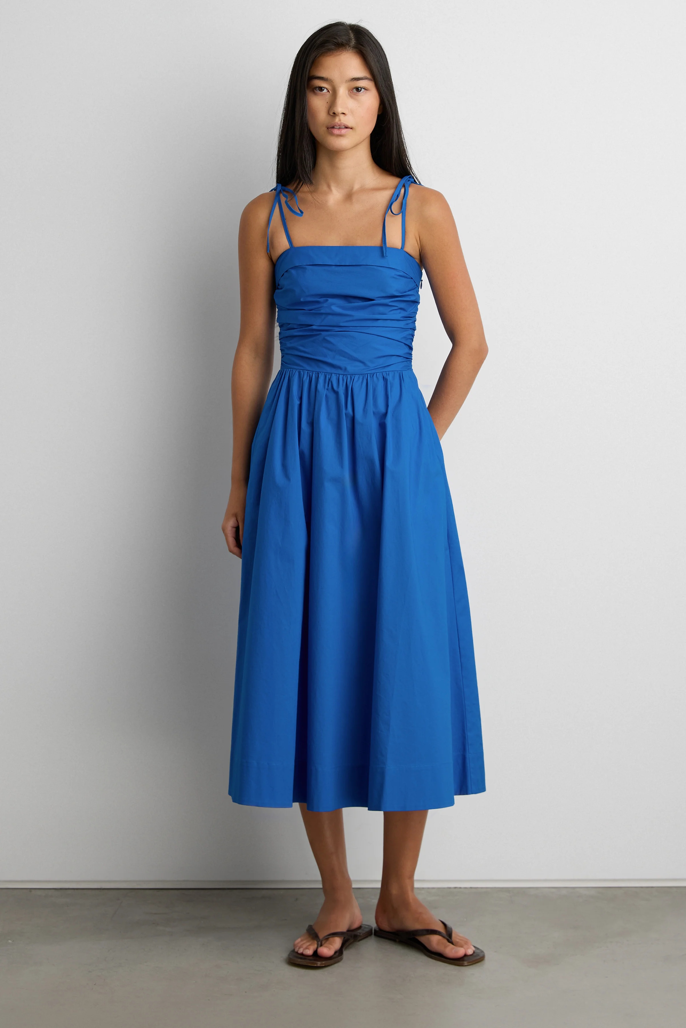 COTTON POPLIN SQUARE NECK MIDI DRESS - Image 10