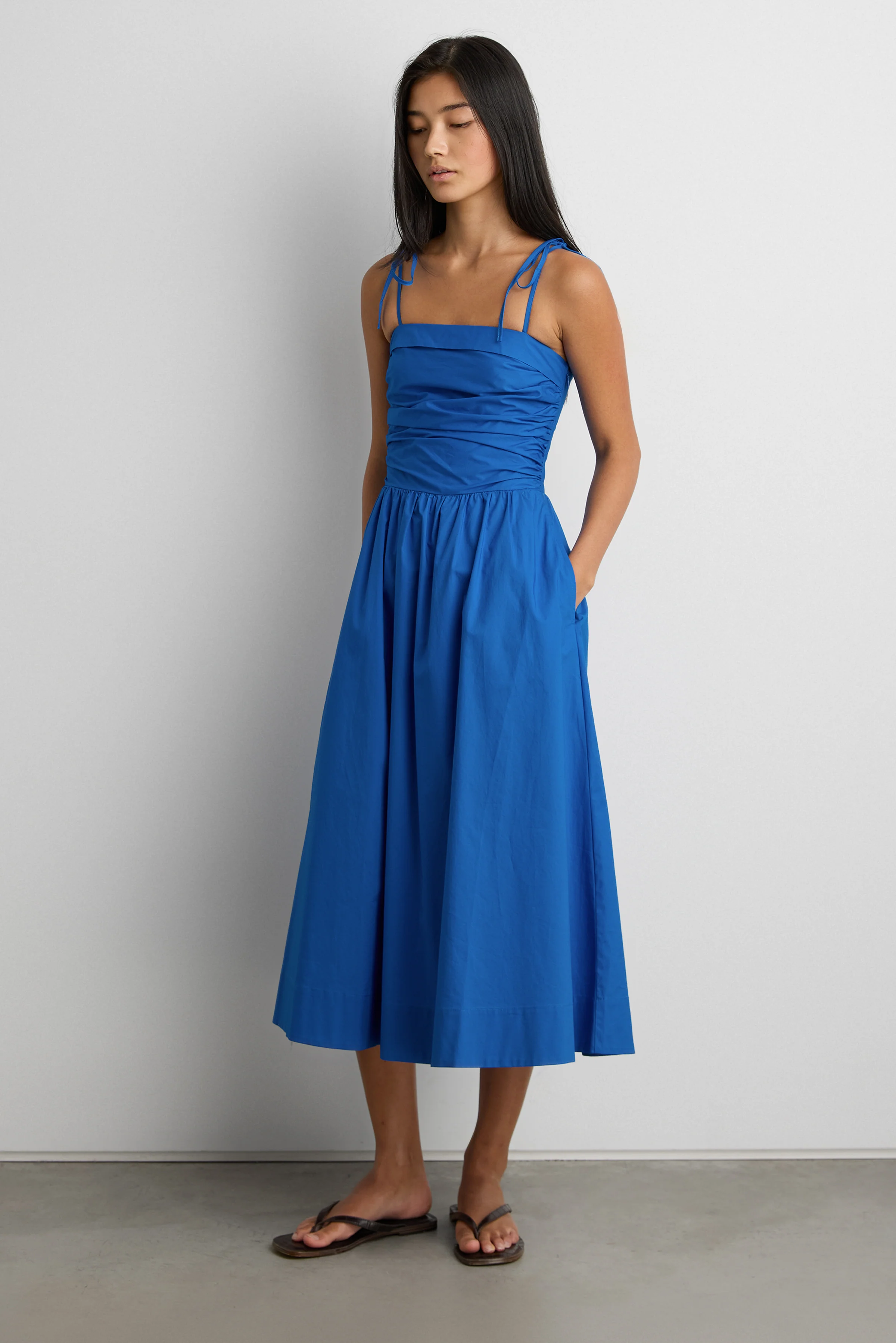COTTON POPLIN SQUARE NECK MIDI DRESS - Image 11