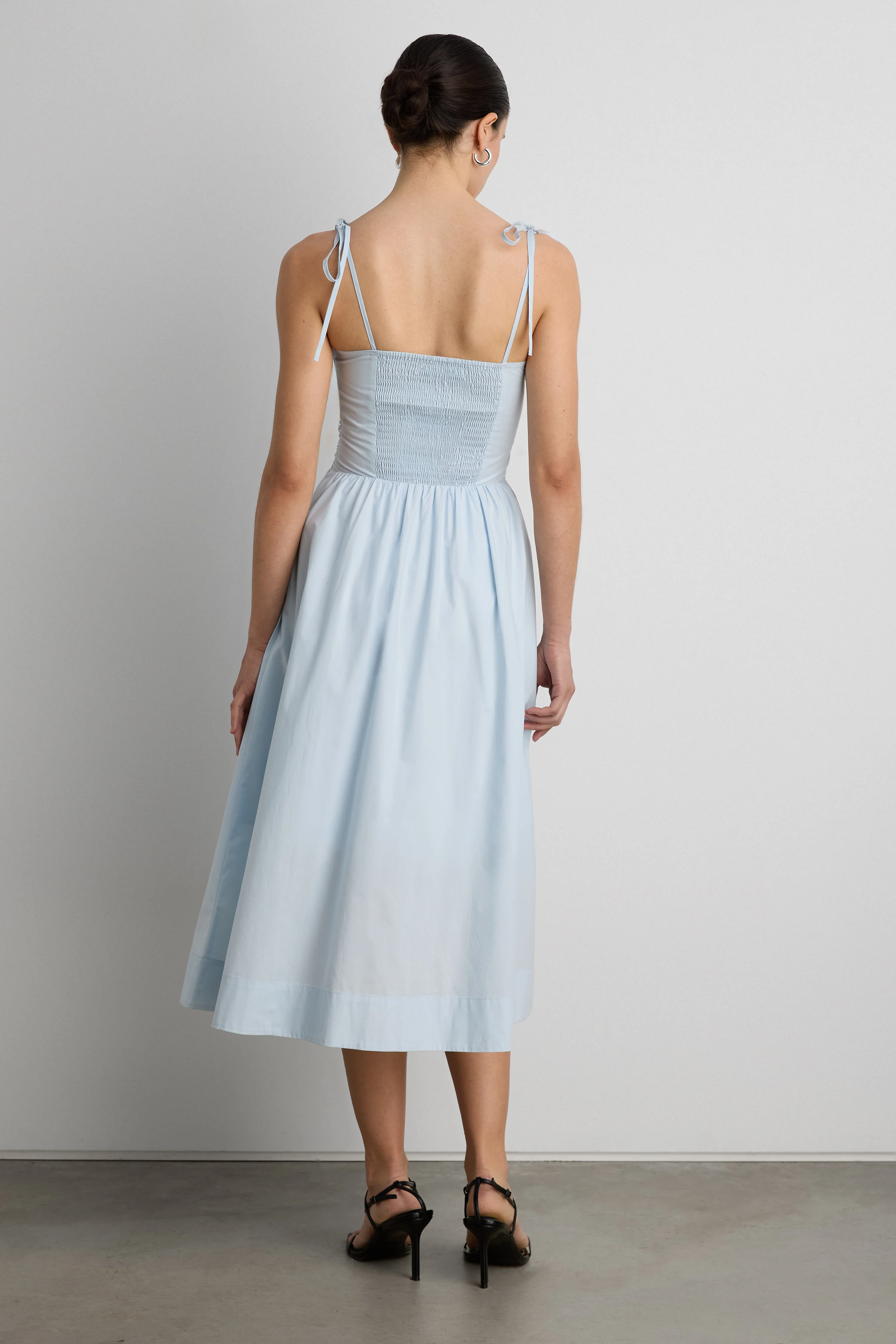 COTTON POPLIN SQUARE NECK MIDI DRESS - Image 8