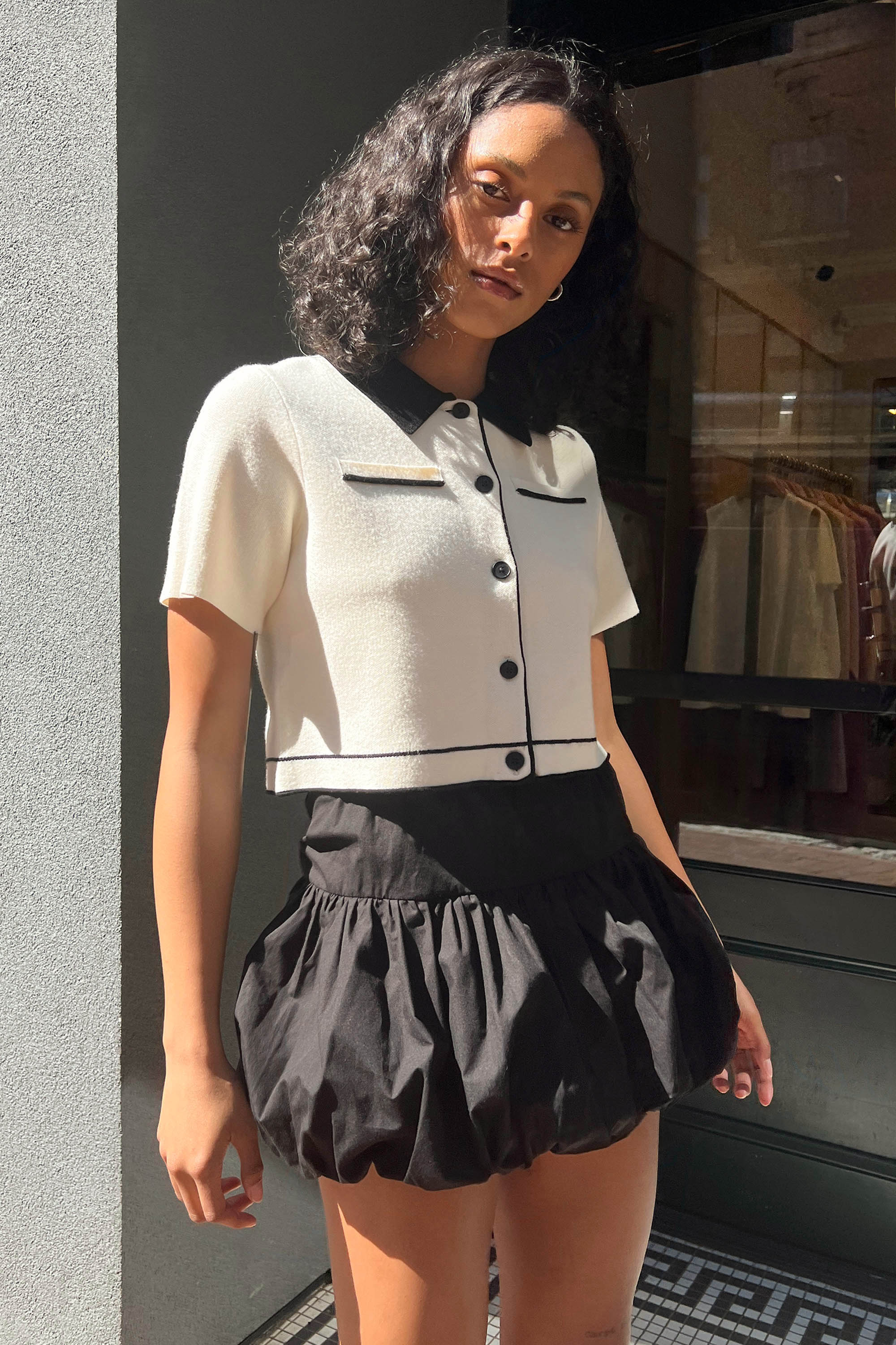 CROPPED KNIT CONTRAST TRIM TOP - Image 7