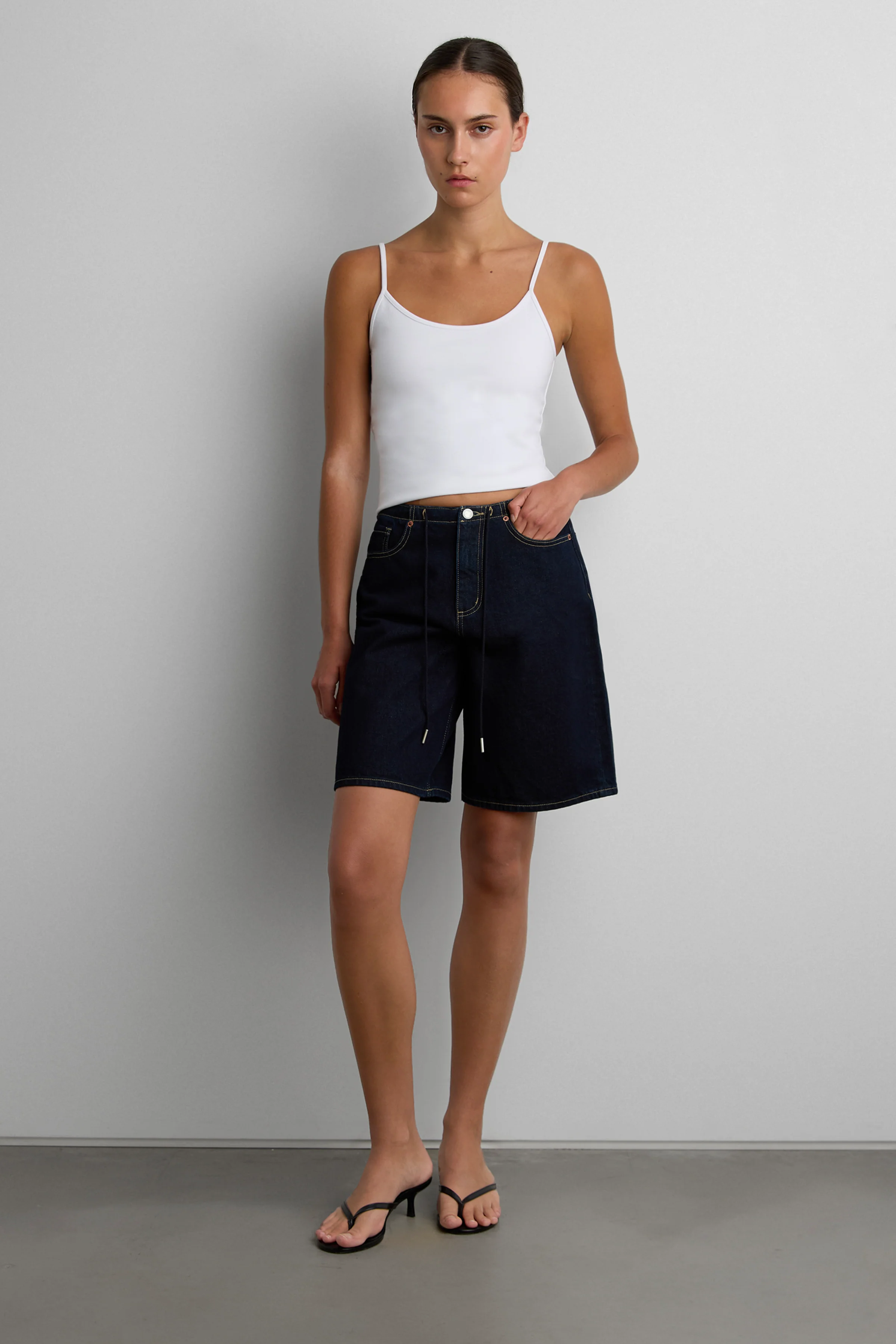 DENIM JORT WITH DRAWSTRING WAIST