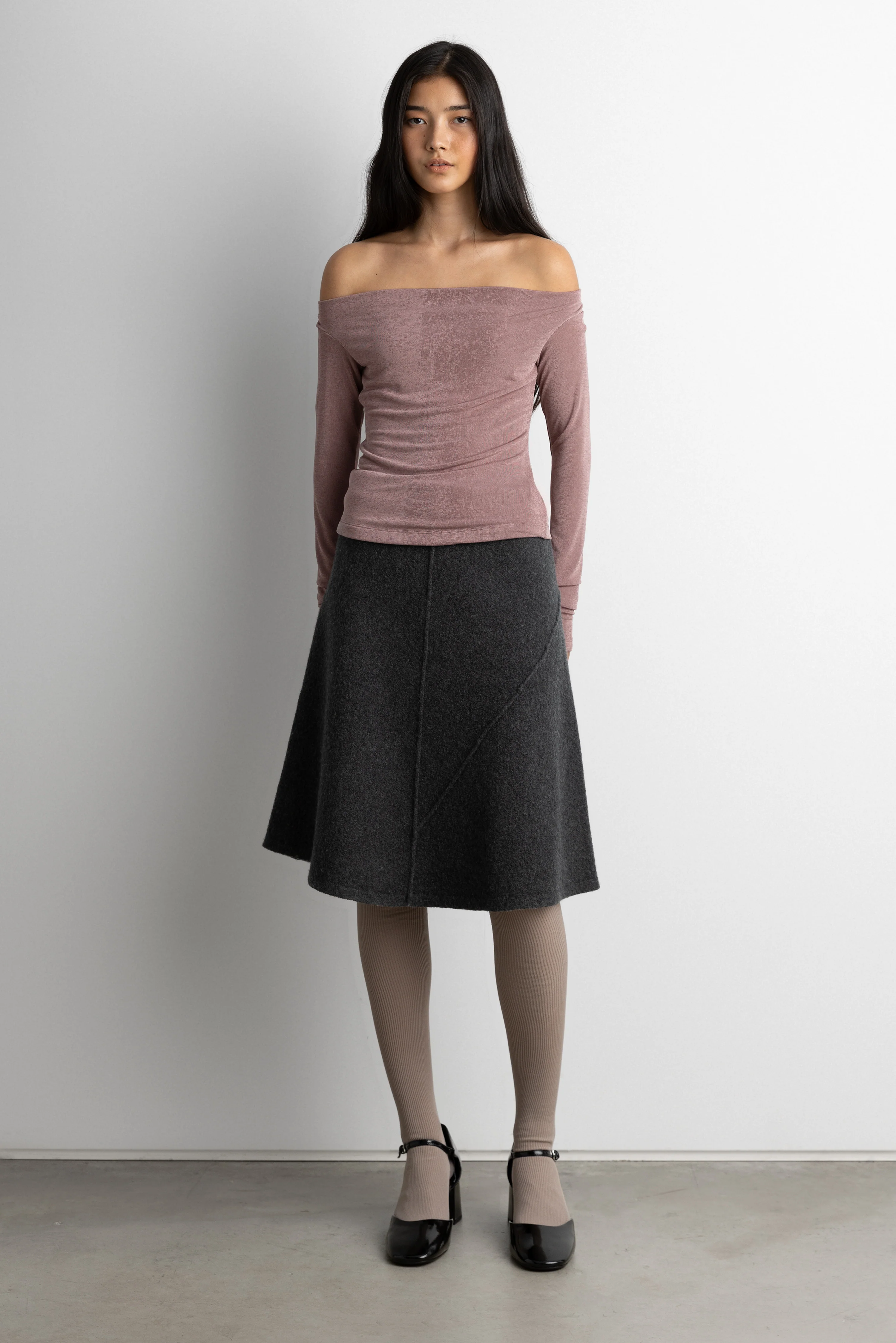 FITTED OFF THE SHOULDER LONG SLEEVE TOP - Image 2