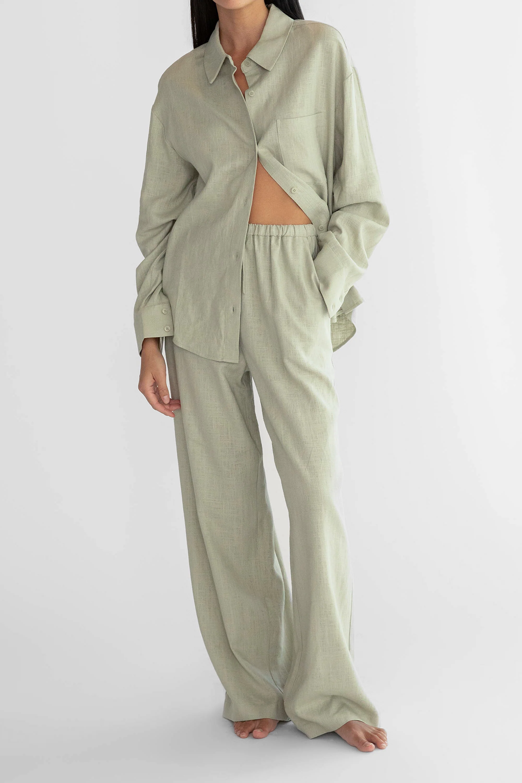 LINEN BLEND WIDE LEG PANT - Image 10