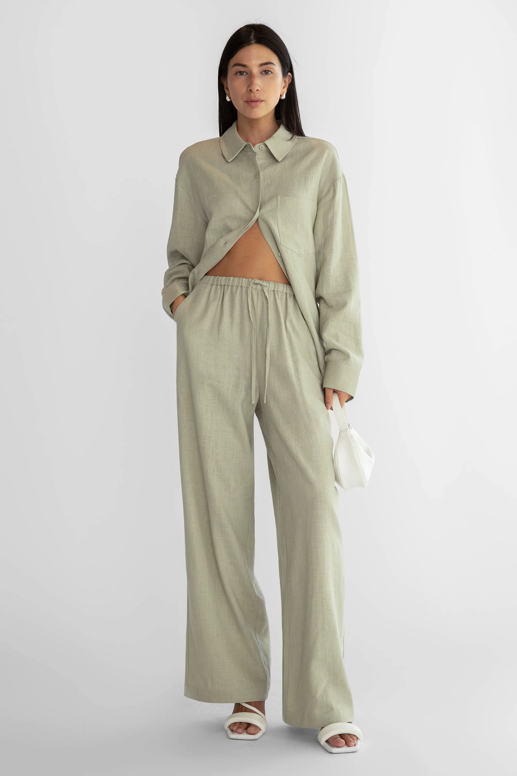 LINEN BLEND WIDE LEG PANT - Image 5