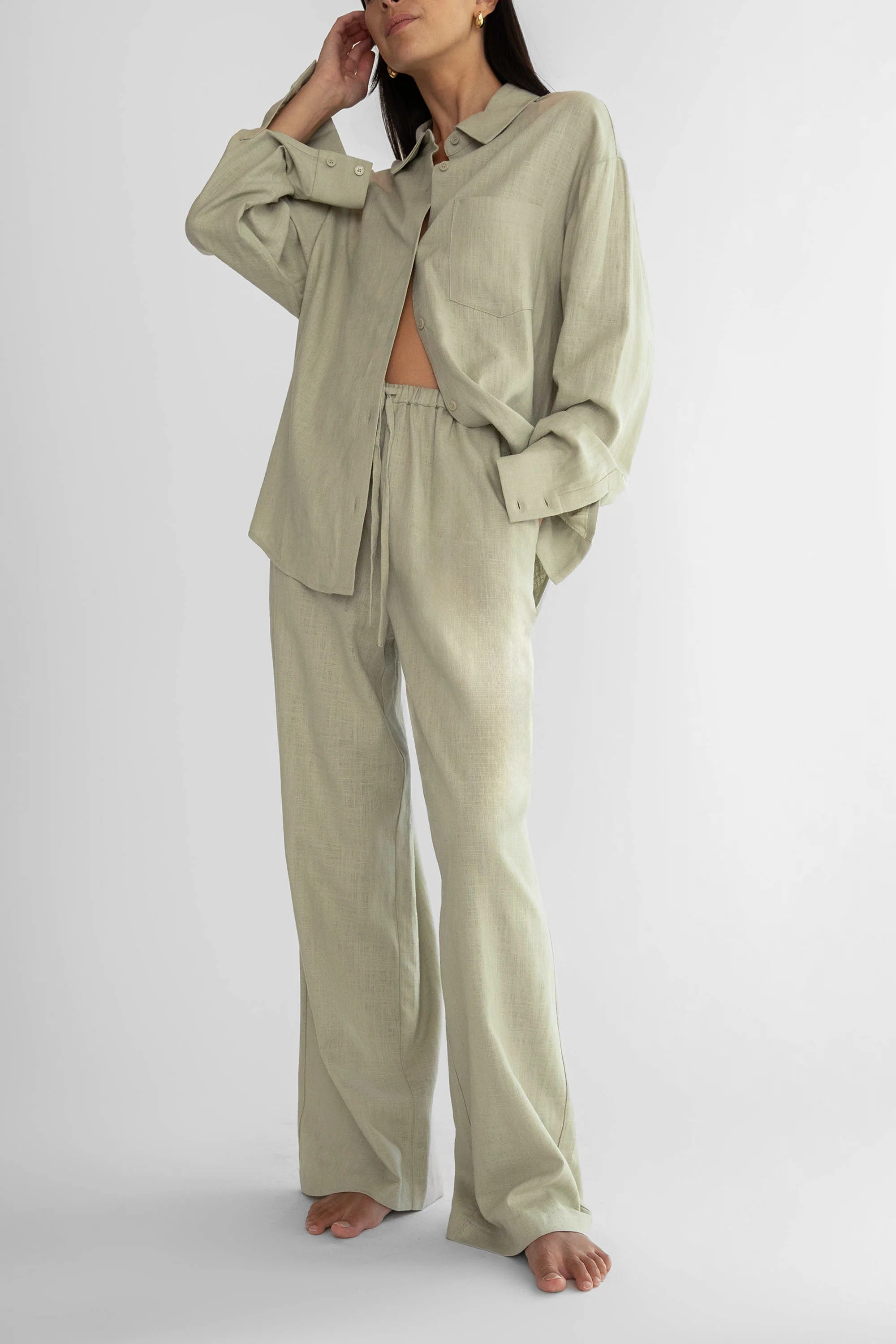 LINEN BLEND WIDE LEG PANT - Image 8