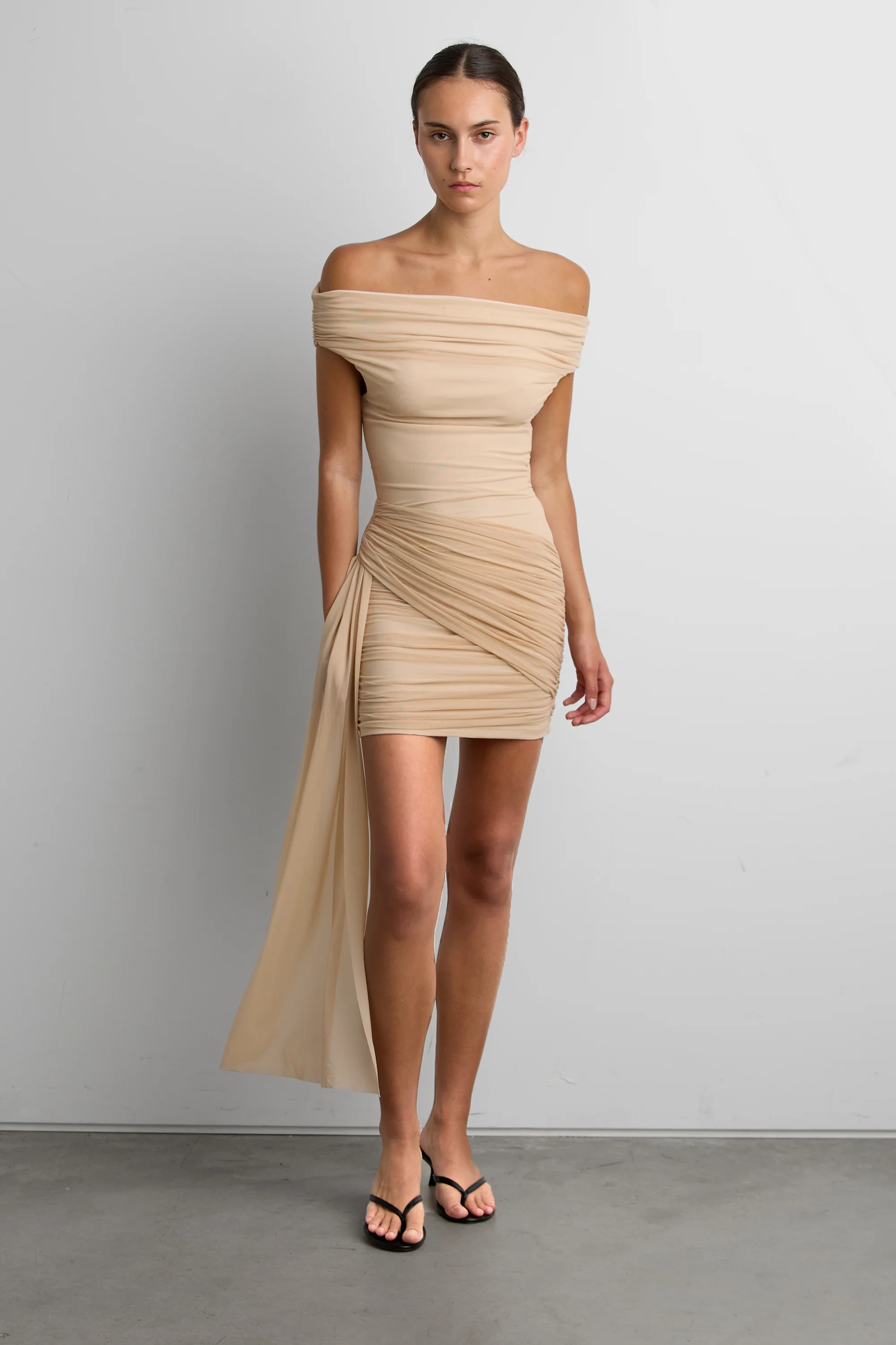 MESH OFF-SHOULDER DRAPED MINI DRESS - Image 2