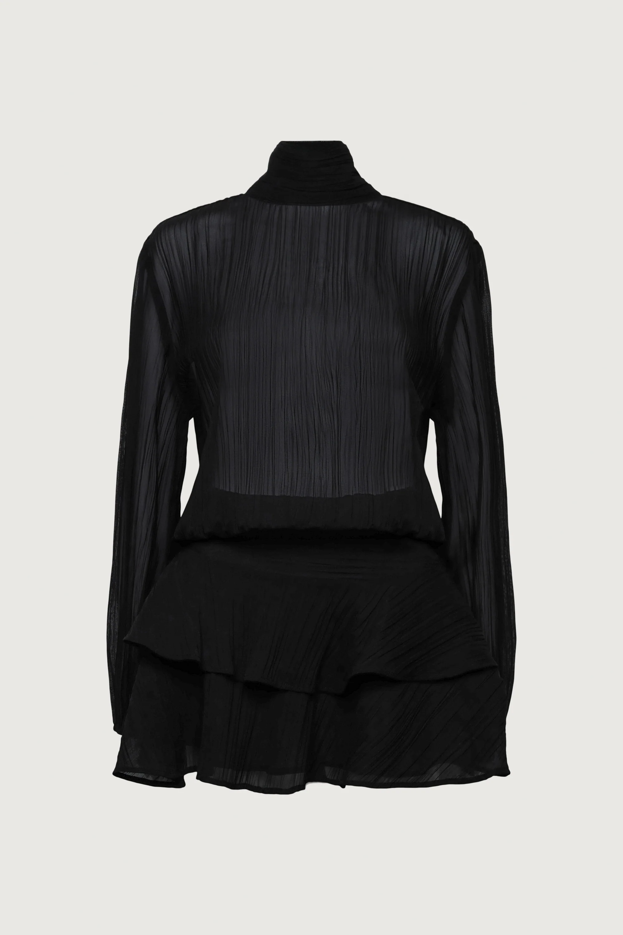 MOCKNECK LONG SLEEVE SHEER RUFFLED MINI DRESS - Image 10
