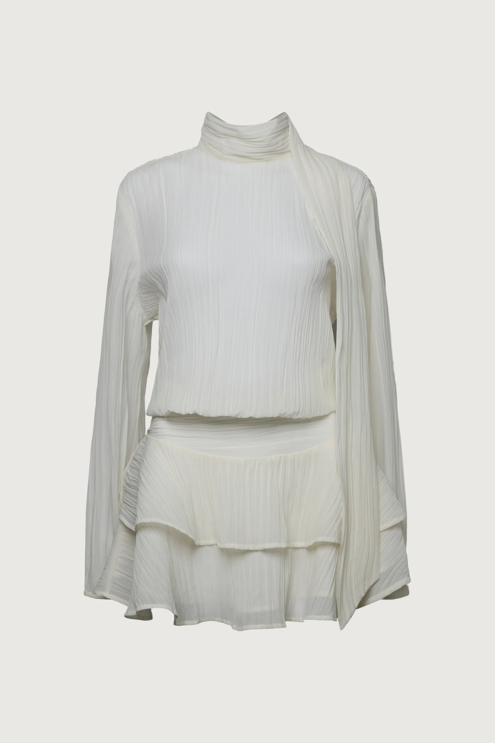MOCKNECK LONG SLEEVE SHEER RUFFLED MINI DRESS - Image 6