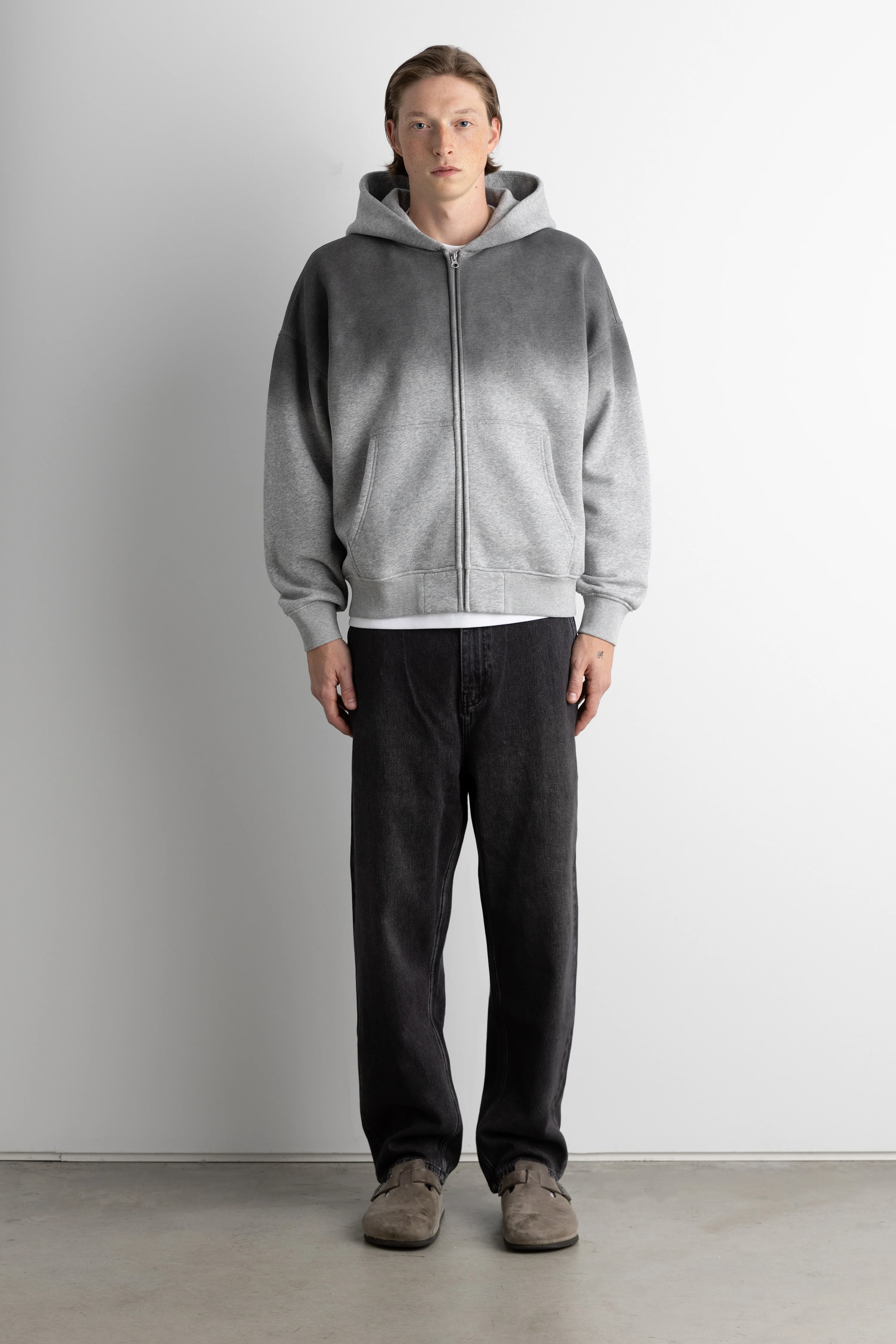 OVERSIZED BOXY OMBRE EFFECT ZIP UP HOODIE