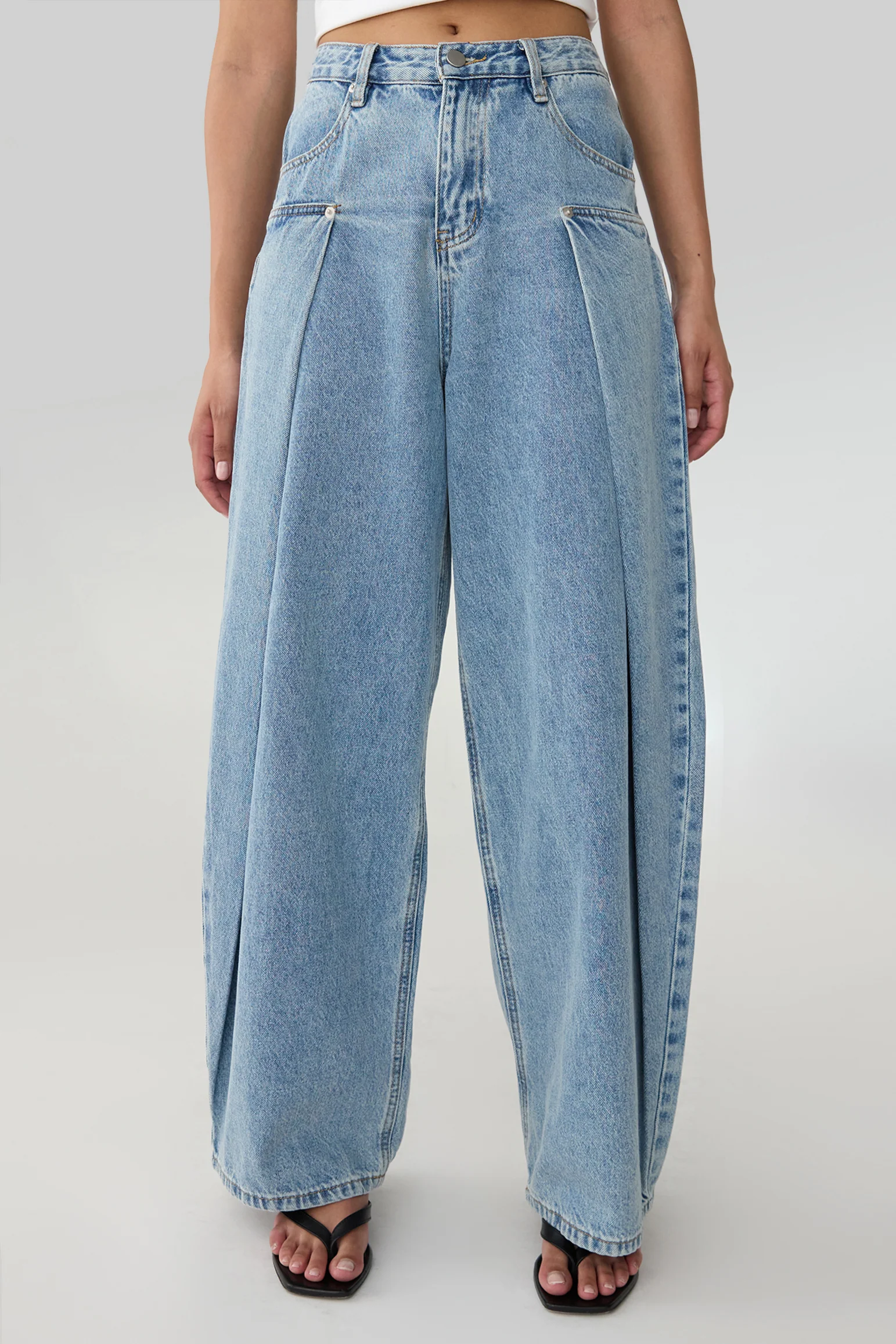 PIN TUCK WIDE LEG DENIM JEAN - Image 5