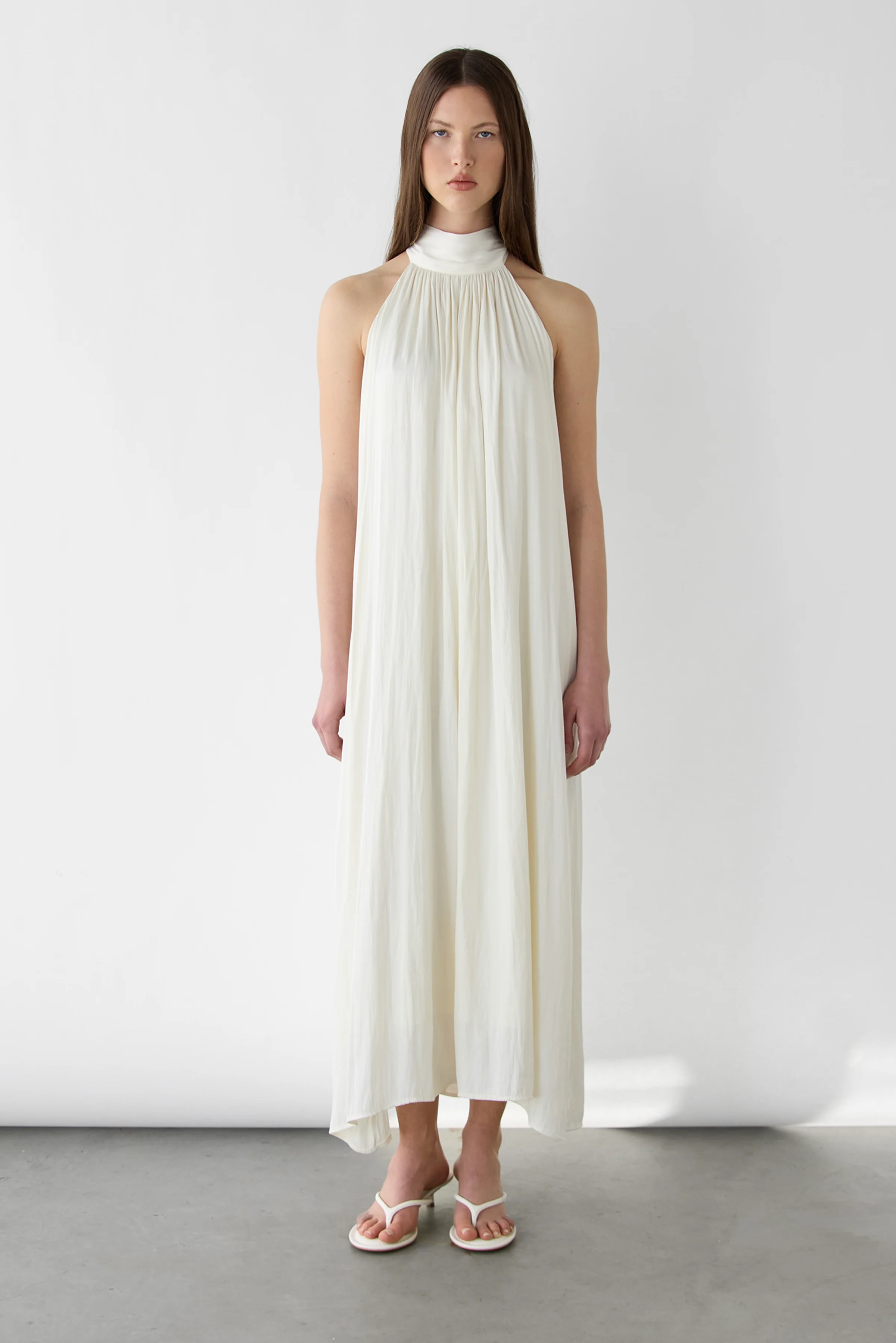 PLEATED HALTER MAXI DRESS