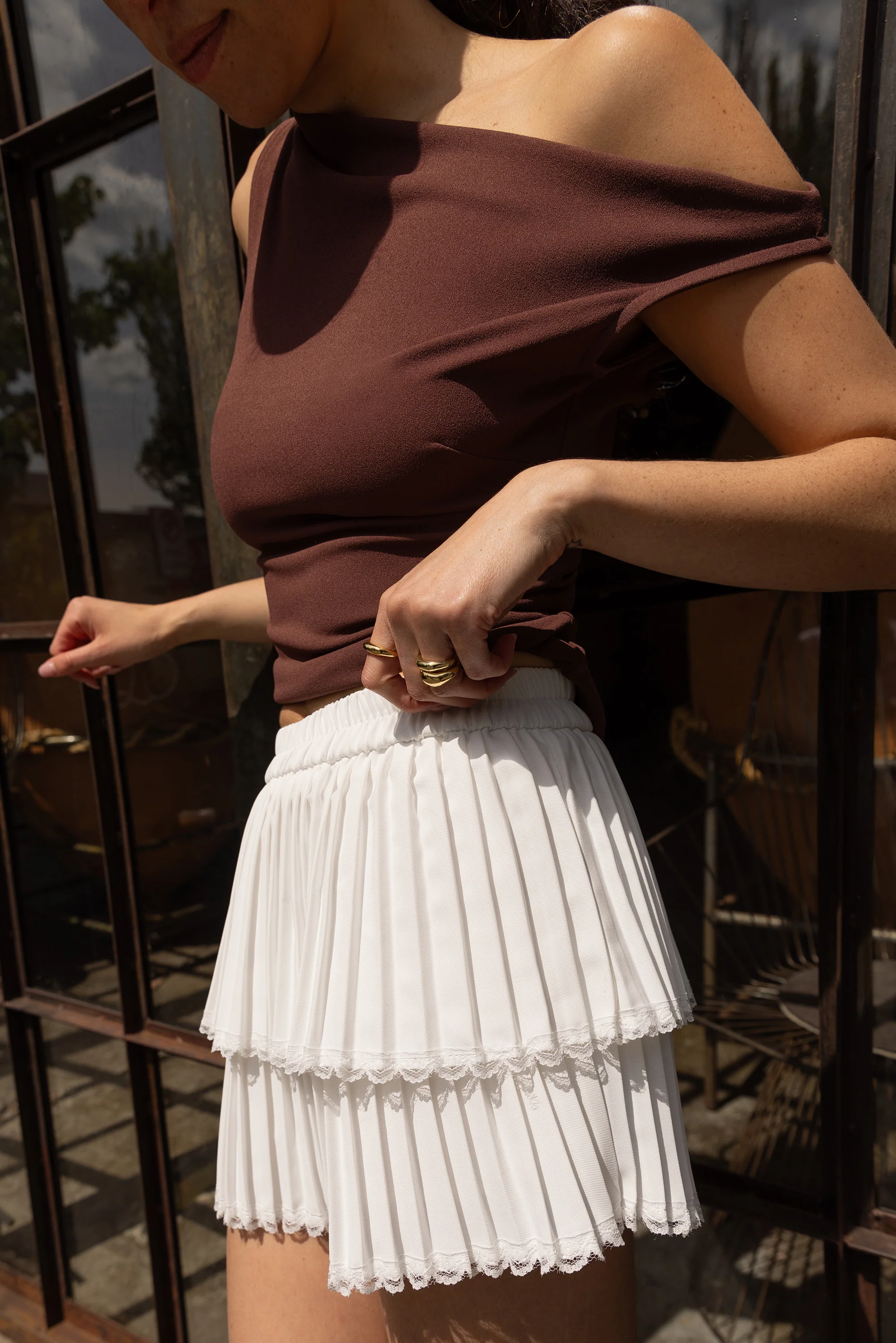 PLEATED TIERED MINI SKORT - Image 8