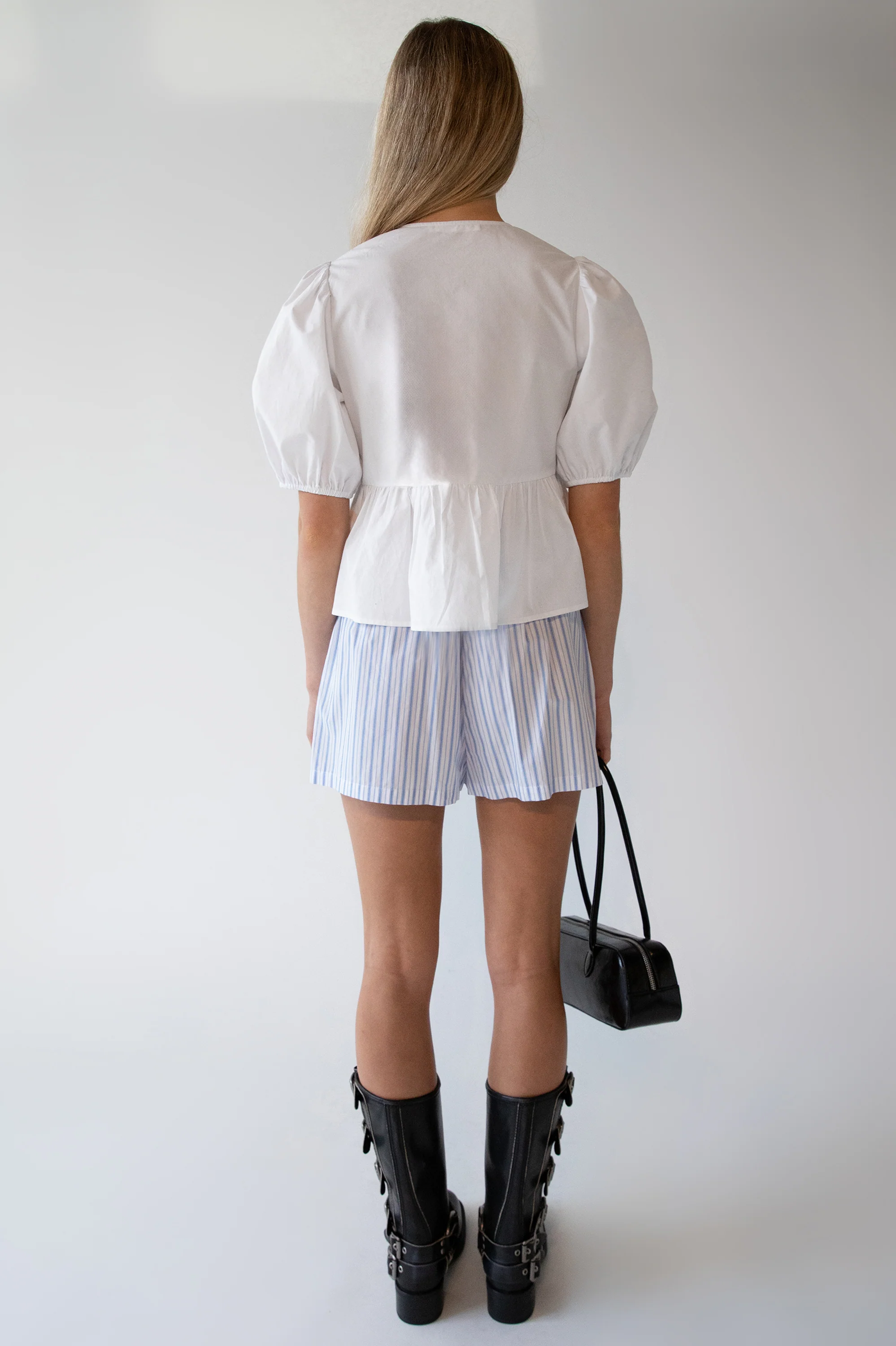 PUFF SLEEVE COTTON POPLIN BOW FRONT BLOUSE - Image 4