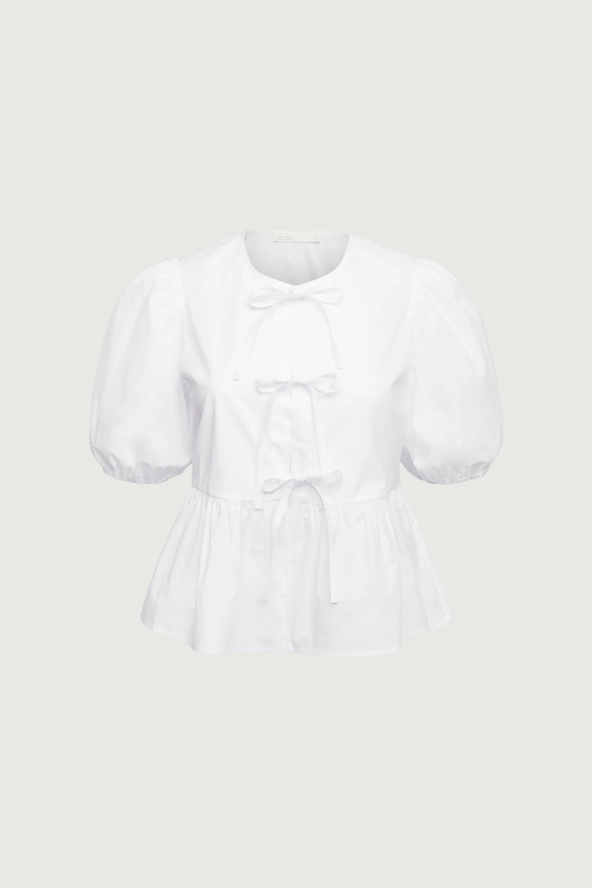 PUFF SLEEVE COTTON POPLIN BOW FRONT BLOUSE - Image 7