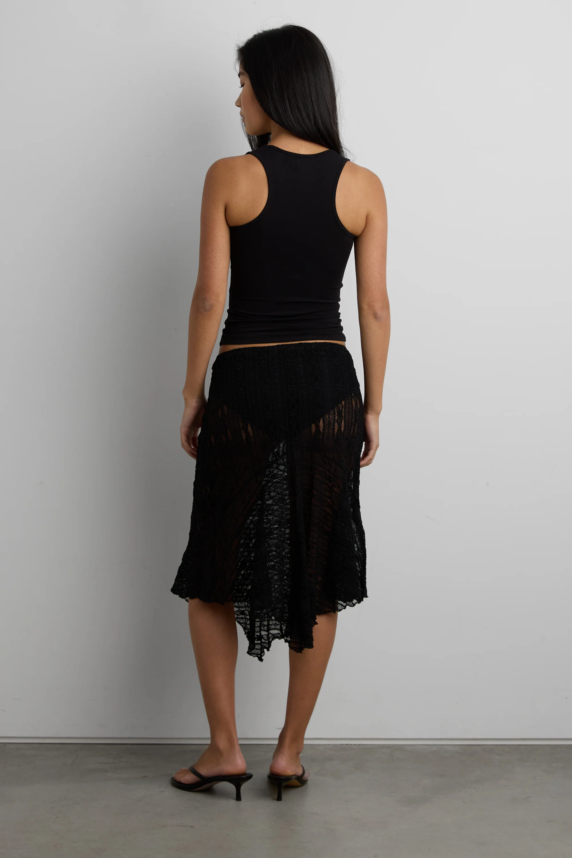 ASYMMETRICAL LACE MIDI SKIRT - Image 2