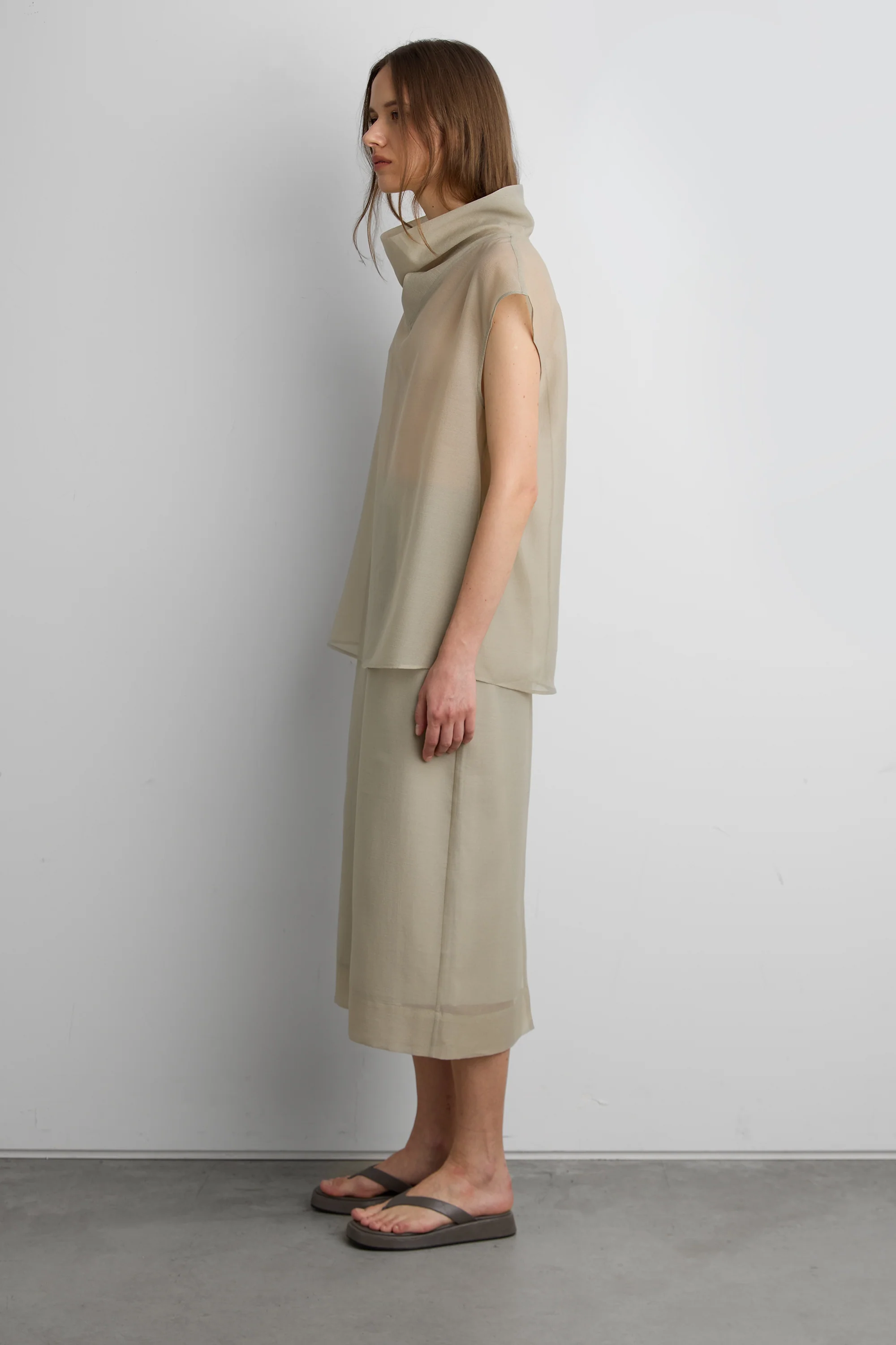 SHEER COWL NECK CAP SLEEVE BLOUSE - Image 3