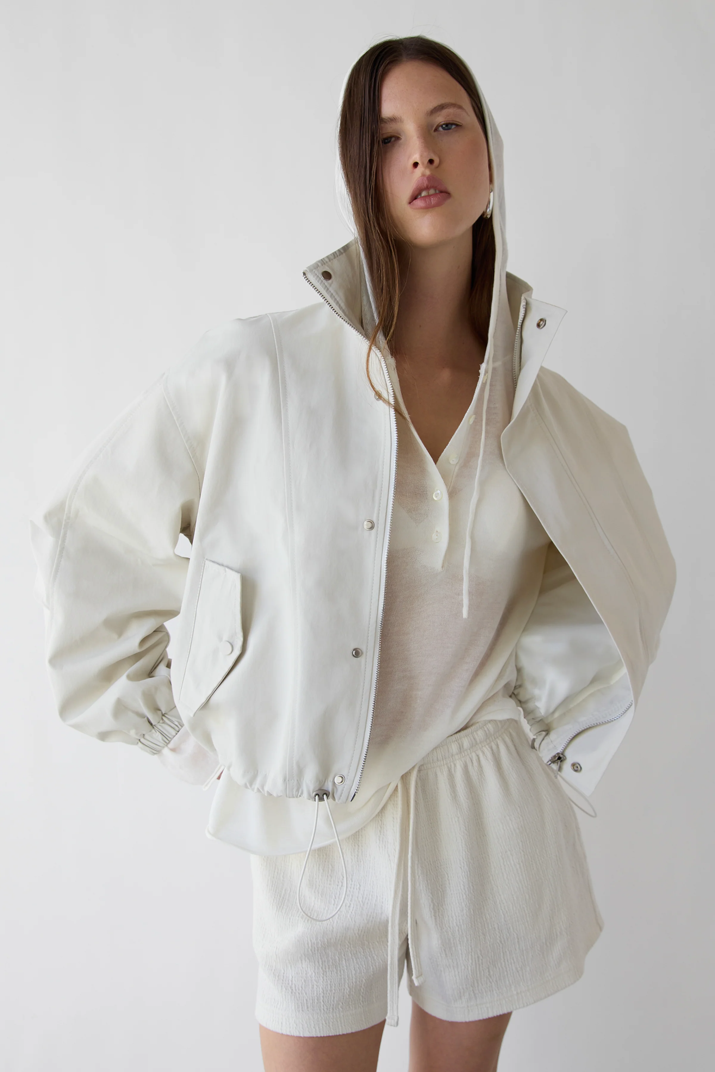 SHEER LINEN BLEND HOODIE WITH BUTTON FRONT - Image 5