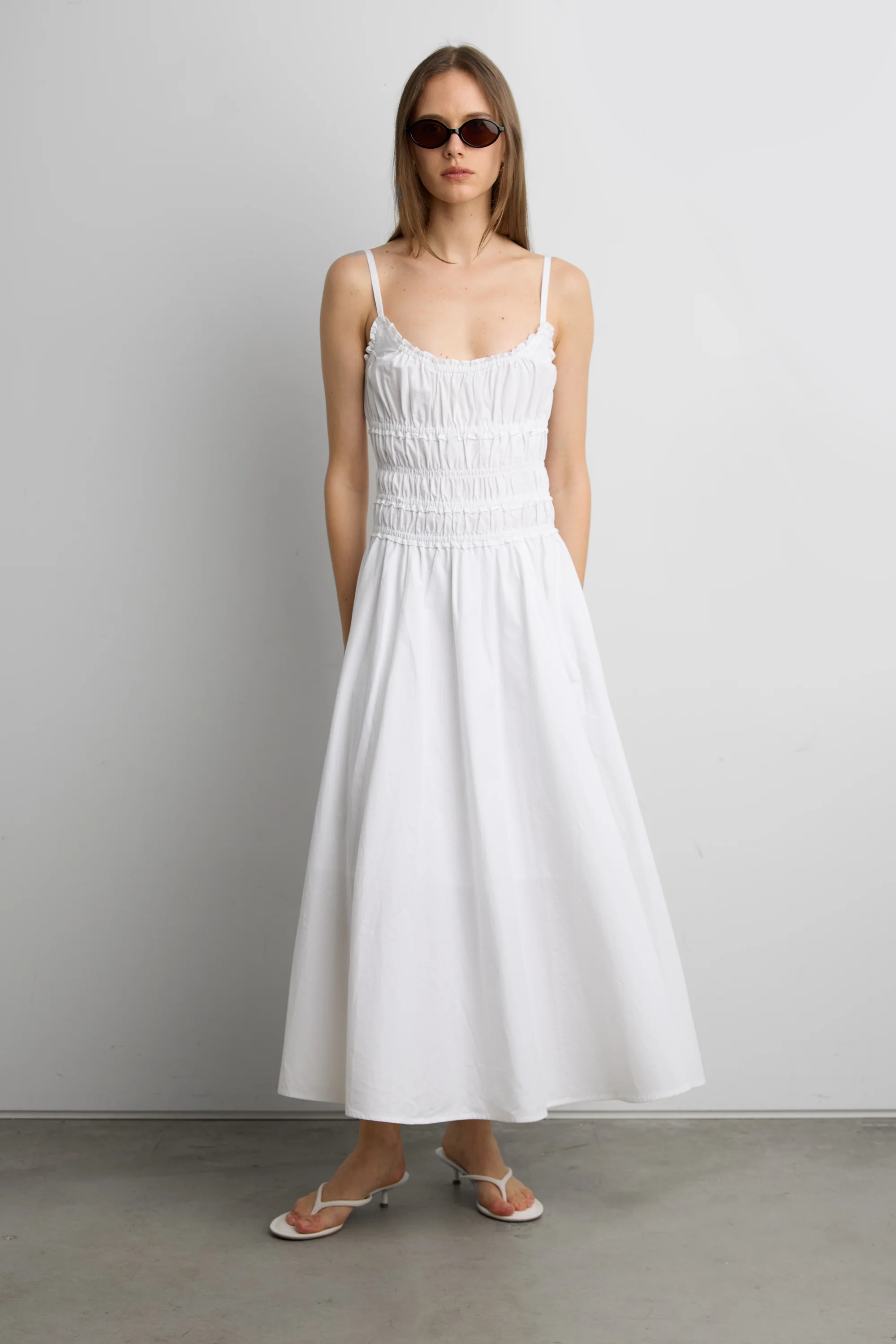 SHIRRED COTTON POPLIN MIDI DRESS - Image 5