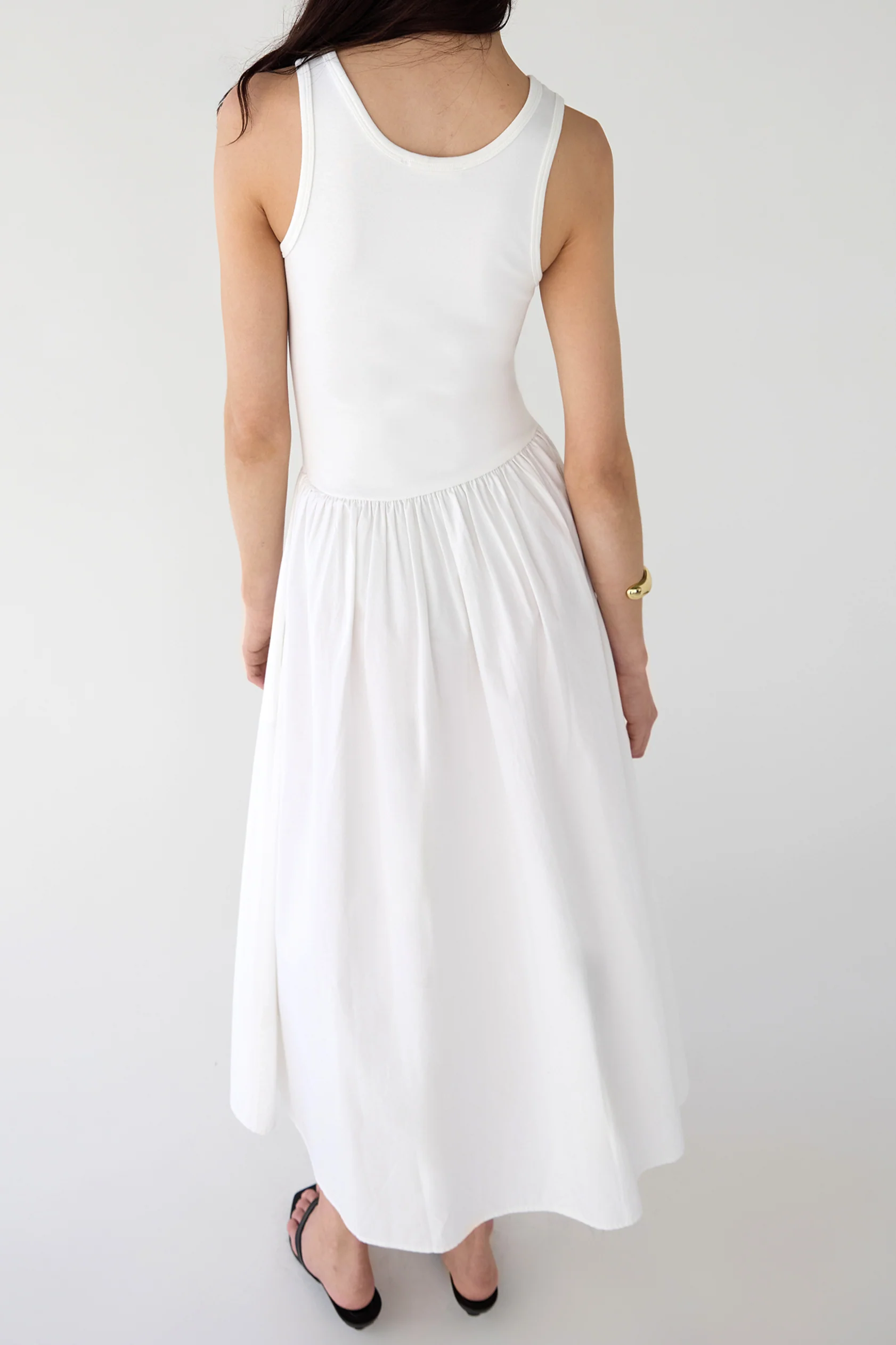 POPLIN RIB-KNIT DROP WAIST MIDI DRESS - Image 3