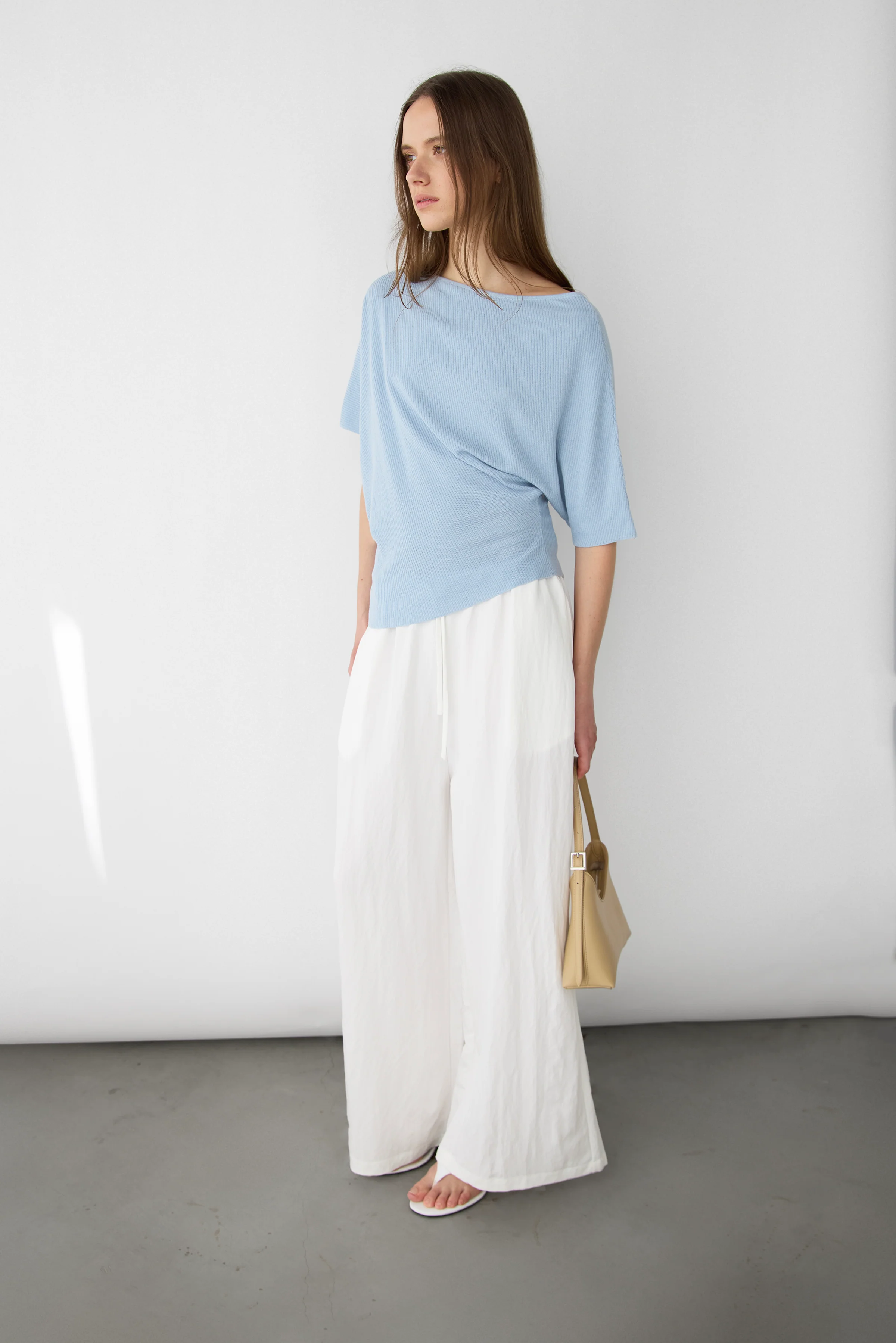 TEXTURED BOAT NECK DROP SLEEVE KNIT PULLOVER - Image 3