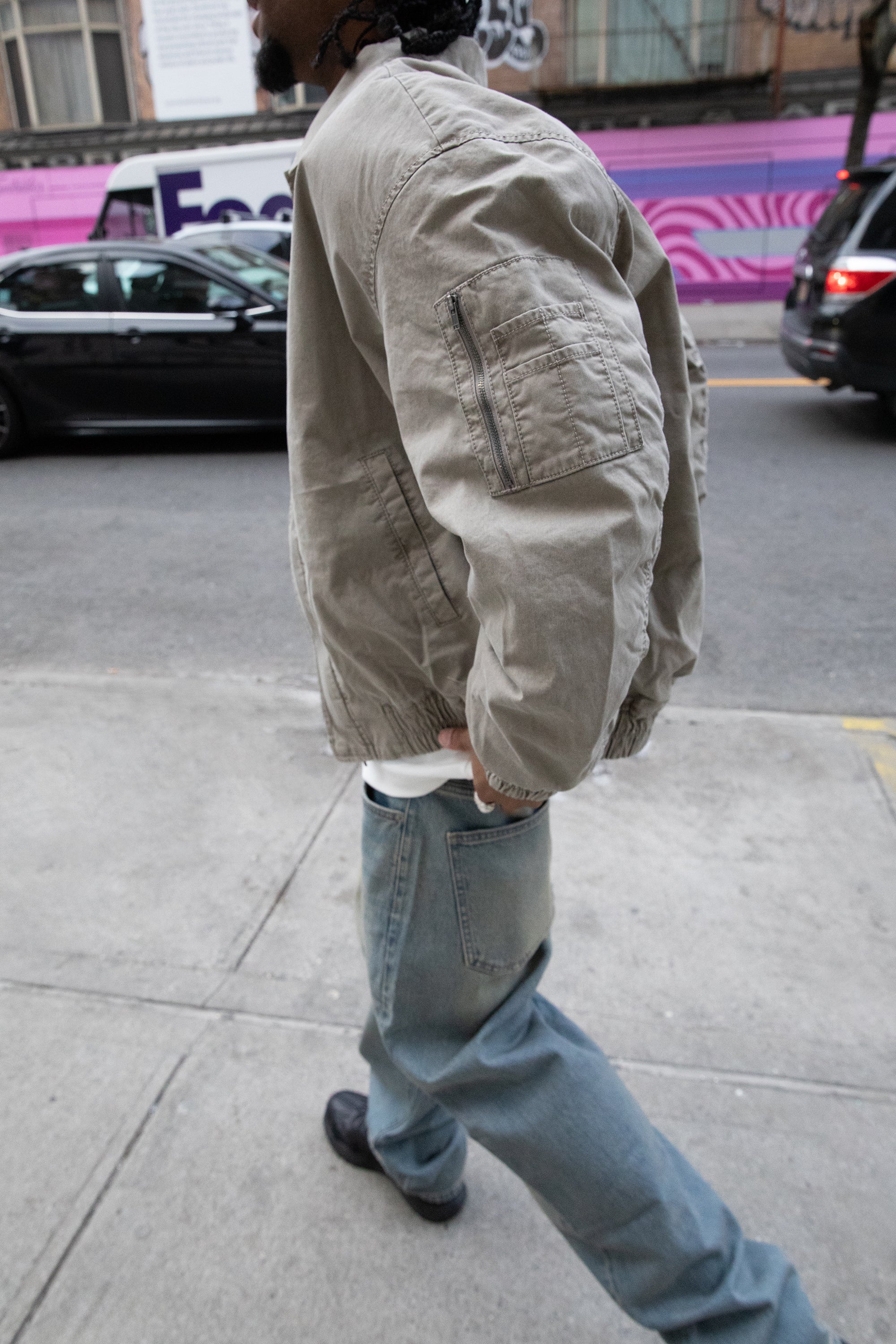 WASHED EFFECT COTTON UTILITY BOMBER JACKET - Image 9