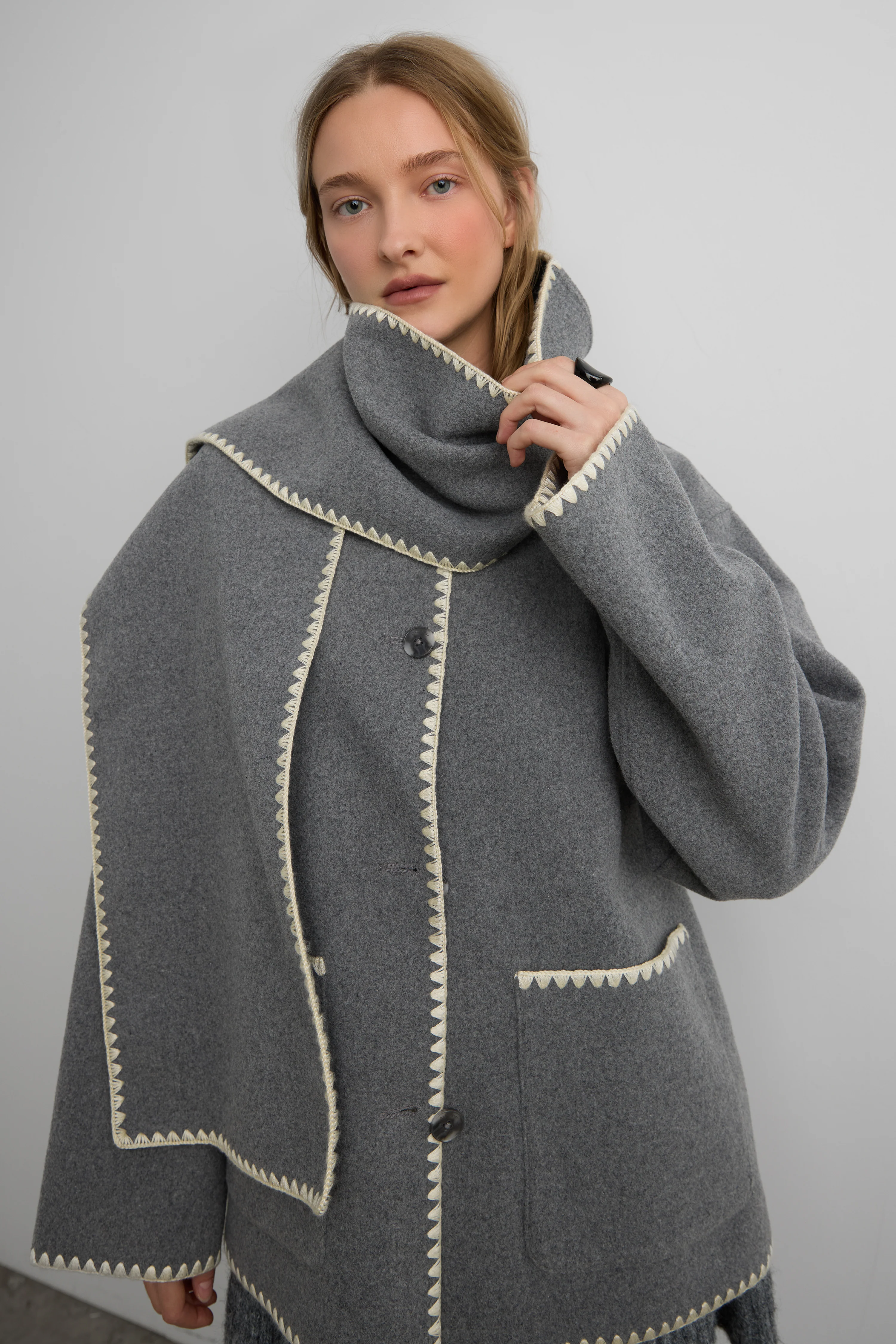WOOL-BLEND CONTRAST STITCH SCARF JACKE - Image 16