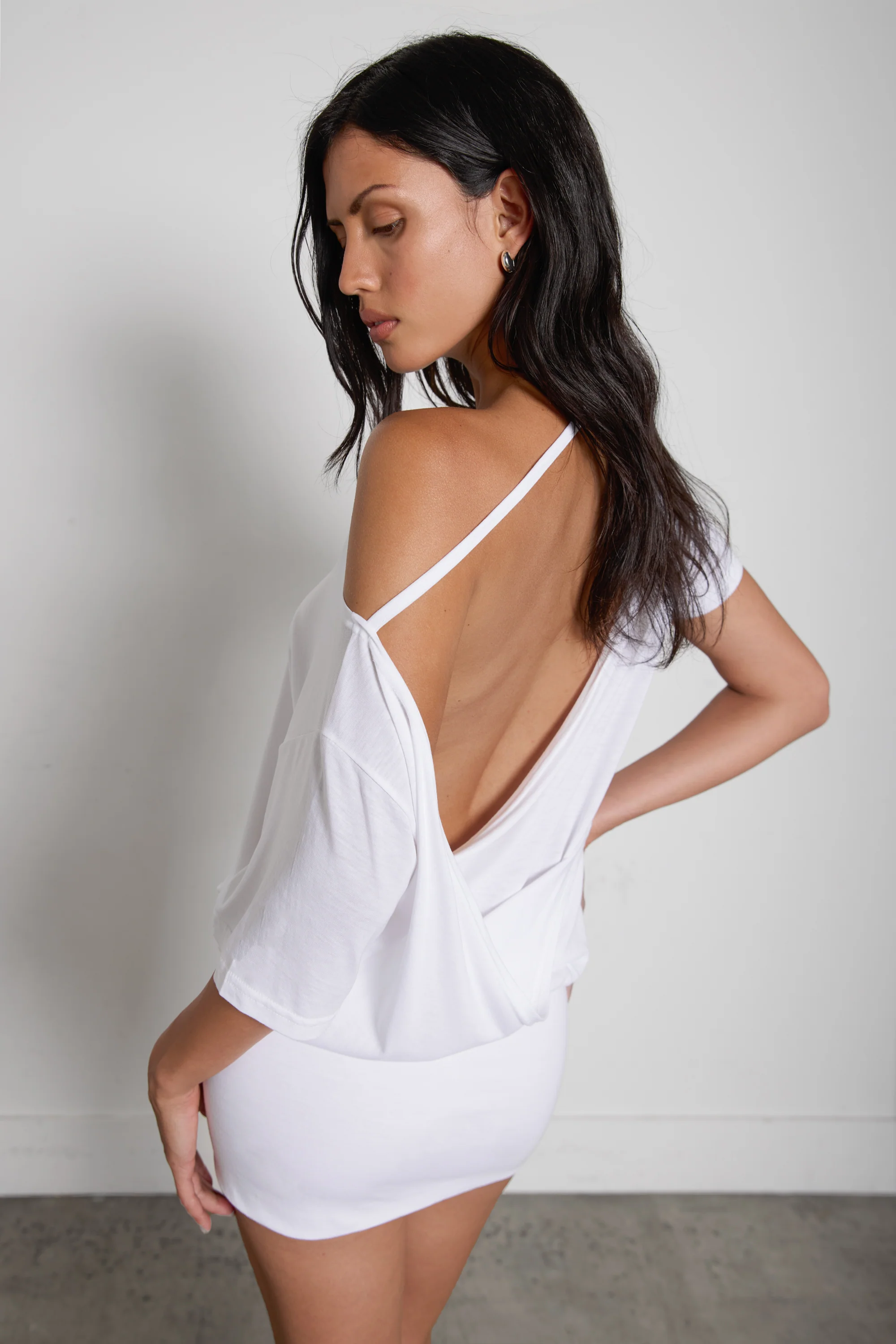 OFF SHOULDER OPEN BACK MINI DRESS